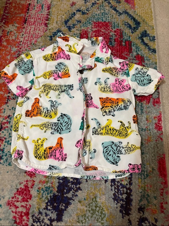 Cat & Jack Other - Cat & Jack White Button-Down Shirt with Neon Tiger Print